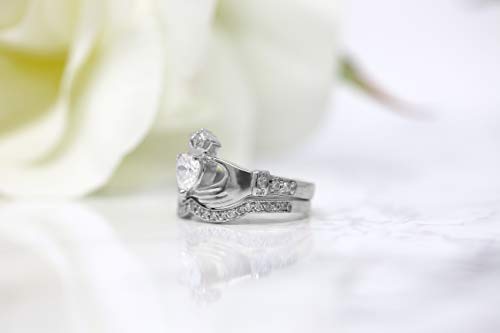 Sterling Silver Irish Claddagh Birthstone Ring Set3