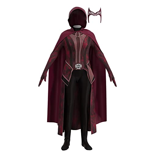 Wanda Maximoff - Disfraz de bruja escarlata, cosplay, Wanda Vision, capa superior, accesorio para la cabeza, traje de Halloween para adultos y niños