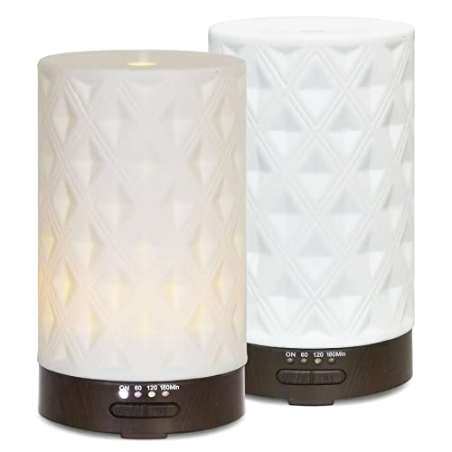 Earnest Living Essential Oil Diffusers for Essential Oils Large Room Diffuser White Ceramic Diffuser (Set of 2) Aromatherapy Diffuser with 4 Timers 7 Night Lights and Auto Off Function (no Beep!)