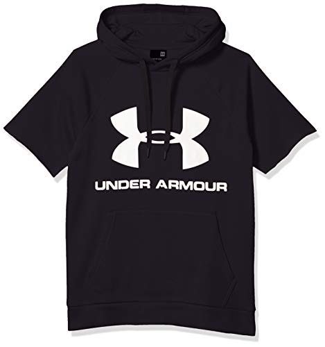 Under Armour Men's Rival Fleece Logo Short Sleeve Pullover Hoodie, Black (002)/Onyx White, X-Large