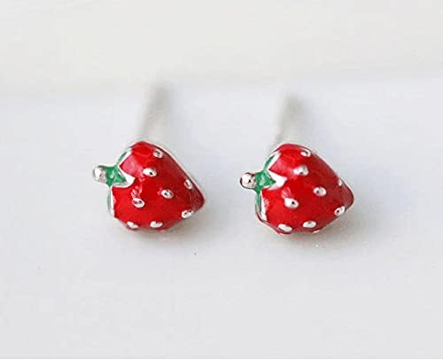 Cute Strawberry Fruits Earrings 925 Sterling Silver Small Stud Earring for Women Girls Red Enamel Lifelike Lucky CartilageTragus Post Hypoallergenic Jewelry Birthday Easter Gifts for Daughter Niece - Image 5