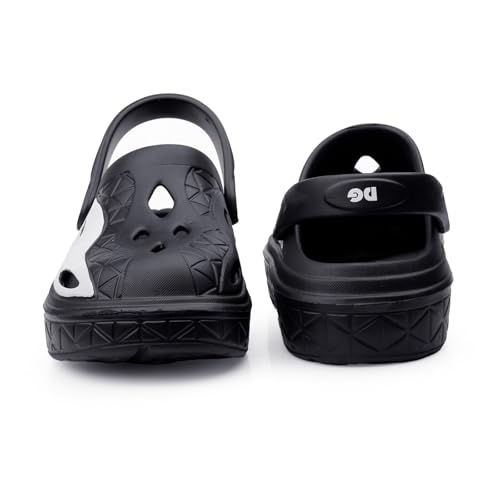 Image of Deer Rock Unisex Black & White Chunky Sole Clogs | Lightweight EVA Slip-On Sandals with Breathable Cut-Out Design & Adjustable Heel Strap