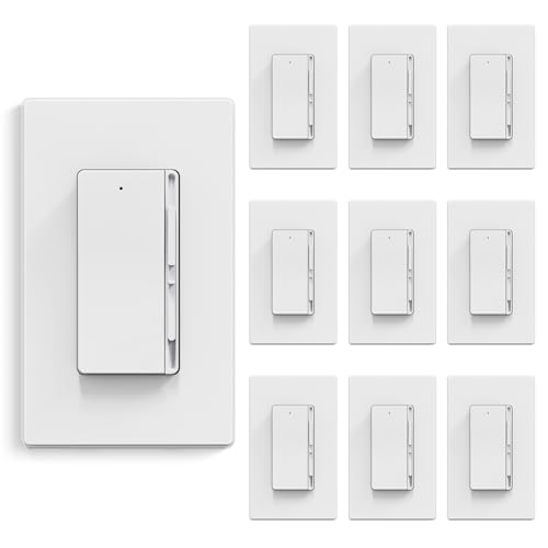 Image of ELEGRP Digital Slide Dimmer Light Switch, Dimmer Switch with Decorative Frameless Design Wallplate for LED /CFL, Incandescent,Halogen Bulbs, Single Pole /3-Way, UL Listed, 10 Pack, Matte White