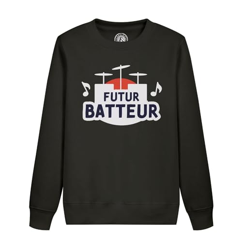 Sweatshirt enfant futur batteur et musicien en herbe noir