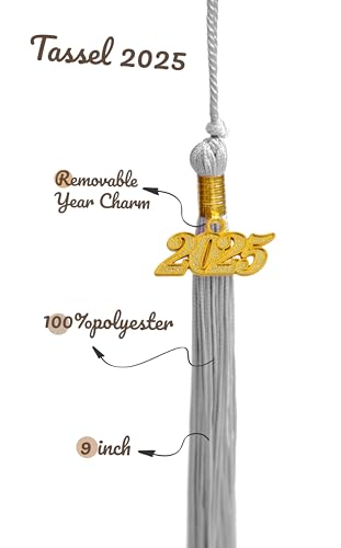 Image of Graduation Single Color Tassel with Gold Date Drop 2025(Silver Tassel,Gold Charm)