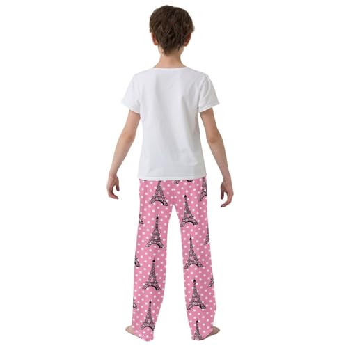 ZZXXB Eiffel Tower Polka Dot Boys Long Pants Soft Trousers Elastic Waist Kids Lounge Bottoms with Pockets S-XL3