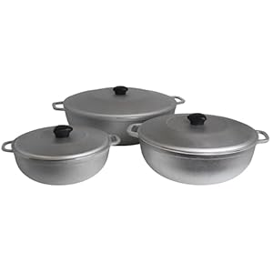 IMUSA USA Traditional Colombian Natural Caldero Matching Aluminum Lid 3-Piece (3.5/7.0/11.0 Quart) Dutch Oven Set, Silver (GAU-89224DS), Large