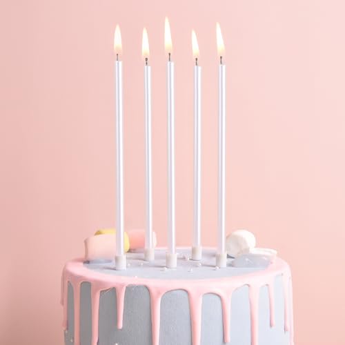 Image of PHD CAKE 36-Count Pearl White Long Thin Birthday Candles, Cake Candles, Birthday Parties, Wedding Decorations, Party Candles
