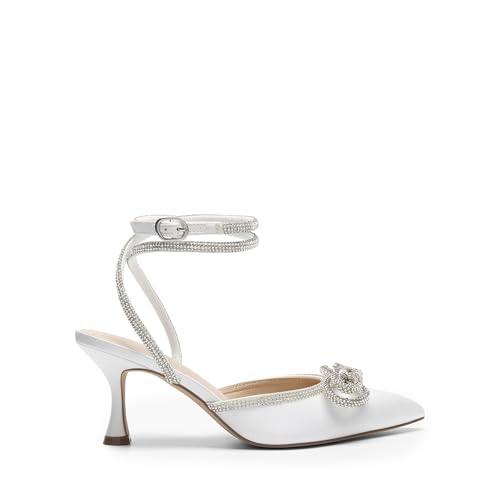Image of DREAM PAIRS Kitten Rhinestone Bow Ankle Strap Closed Heels