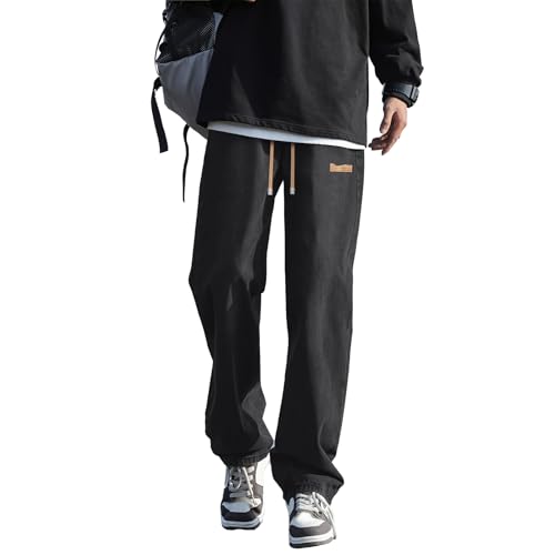 Men's Straight Jeans Casual Drawstring Elastic Waist Wide Leg Lightweight Mens Jeans