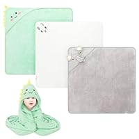 GSrenyu 3 Pcs Hooded Baby Towels, Ultra Soft Newborn Towels with Hood, Cute Animal Design Absorbent Baby Bath Towels for Newborn Boys and Girls, 80x80cm