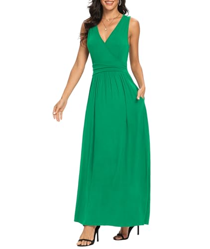 Image of LILBETTER Women Sleeveless Deep V Neck Loose Plain Long Maxi Casual Dress