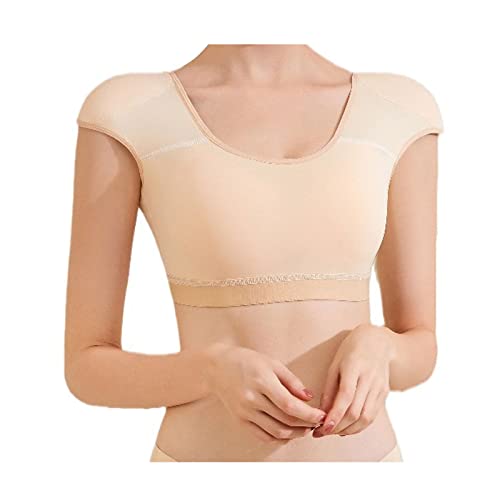 SNPP 2 in 1 Built-in Shoulder Pad Short Sleeves Shirt Sportwear Gym Crop Top Women Compression Workout Athletic Vest,Beige-M