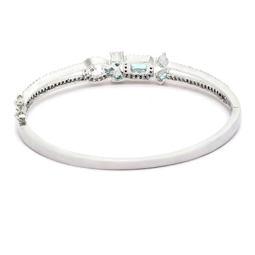 Image of ZENEME Rhodium-Plated American Diamond Studded Flower Patterned Kada Bracelet For Girls and Women