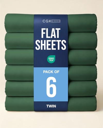 Twin Size Flat Sheet - Pack of 6 Top Flat Bed Sheet Only - Emerald Green