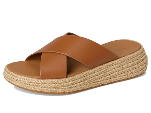 Image of FitFlop womens F-mode Espadrille Leather Flatform Cross Slides