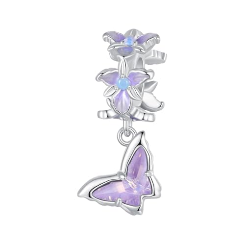 Dijes mariposa morada plata 925 antialérgicos que no pierden color para uso diario