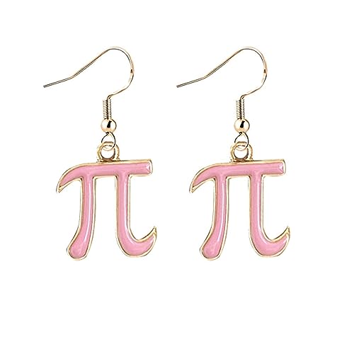 Pi Earrings for Women Pink Math Geek Nerd 3.14 Novelty Dangling Drop Earrings Mathematical Pi Symbol Teacher Earring Jewelry (Gold Pink)