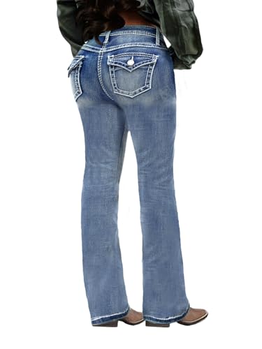 BlueMoment Women's Curvy Bootcut Jeans Mid Rise Bootcut Jeans Trendy Welt with Butt Lifting and Tummy Control Features