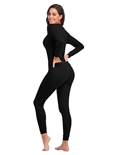 COLORFULLEAF Womens Cotton Onesies Pajamas One Piece Thermal Underwear Union Suits Henley for Ladies Jumpsuit Sleepwear4