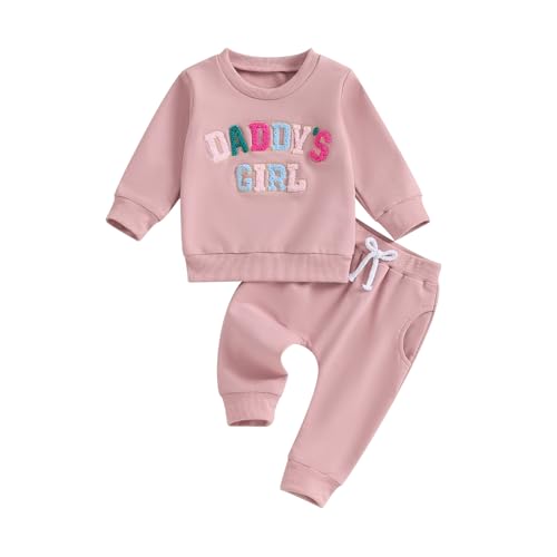 Image of wdehow Toddler Baby Girls 2pcs Outfit Letters Print Long Sleeve Sweatshirt Tops Solid Color Pants Fall Winter Clothes