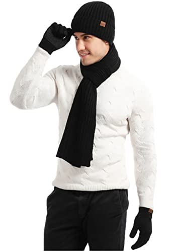 Gorro de punto para hombre GFM set invierno 3 piezas negro gorros masculinos de punto TPS-D