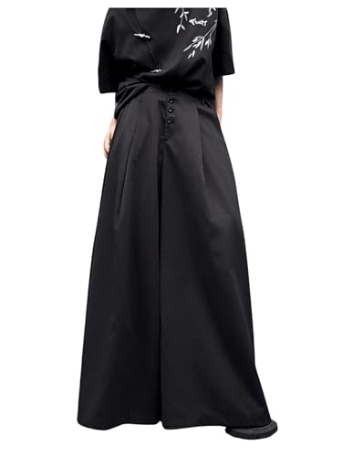 OYOANGLE Men's Baggy Wide Leg Pants Button Front Pleated Long Trousers Zipper Fly Palazzo Pants Streetwear