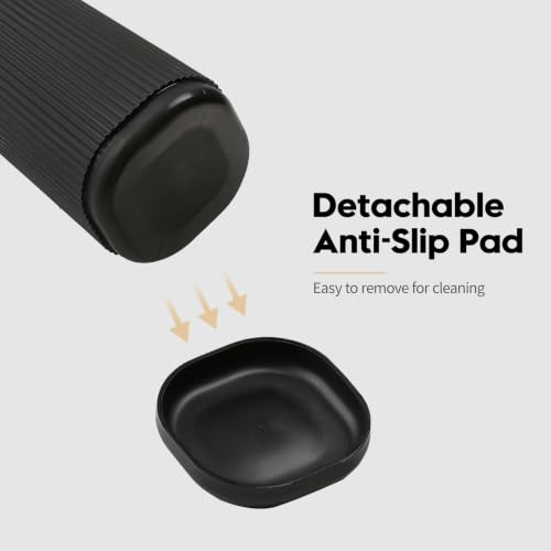 Image of YAUKPH Small Soap Dispenser for Bathroom and Kitchen Black Silicone Base | Modern Farmhouse Striped Style Plastic Hand Soap Dish Soap Dispenser with Pump