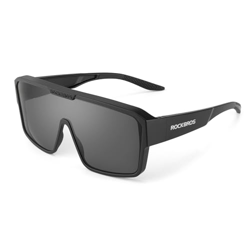 ROCKBROS Occhiali da Sole Ciclismo Sovrapponibili, Occhiali Sportivi Uomo, Sovraocchiali Polarizzati, Protezione UV400, Adatto per Bici MTB Corsa Pesca, Nero e Lenti Grigie