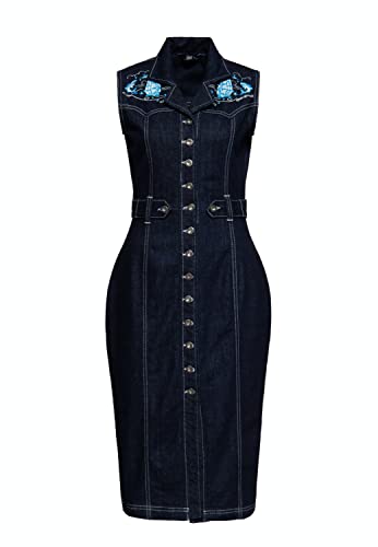 Queen Kerosin Damen Bleistiftkleid Pencil Dress Denim Kleid Pencil Skirt Jeanskleid Rockabilly Rockabella