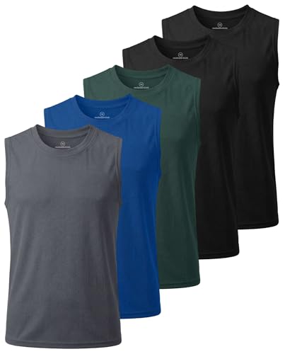 Image of Real Essentials 5 Pack: Boys Mesh Active Tank Tops Athletic Workout Sleeveless Muscle Basketball Sports Dry Fit Teen