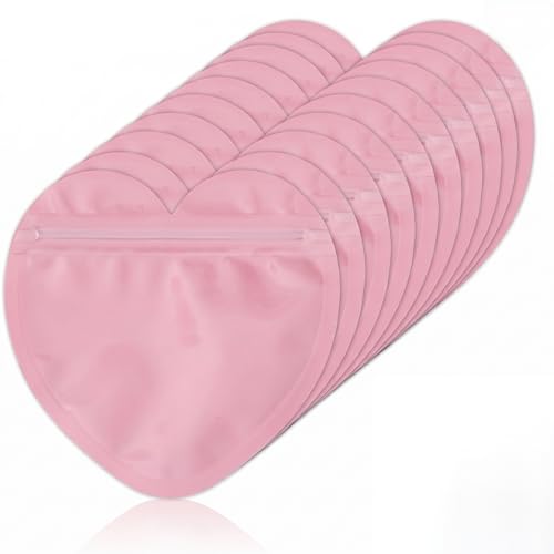 100 PCS Heart Shaped Bags Pink Resealable for Jewelry Packaging Small Gift Bags for Earrings Rings and Candy Boutique Packaging for Party and Gift Use