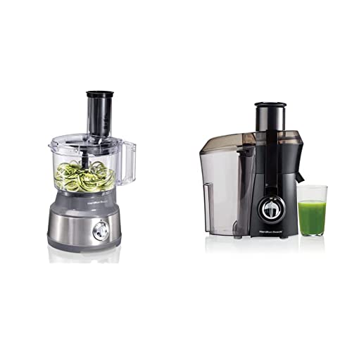 Hamilton Beach 70735 10 Cup Spiralizing Food Processor Vegetable Chopper For Slicing, Silver & Juicer Machine, Big Mouth Large 3” Feed Chute, 800W Motor, Black #TOP17