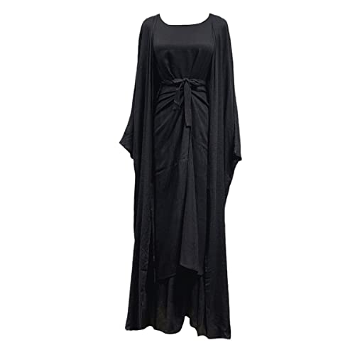 Costume musulman Ramadan 3 pièces noir XXL avec robe turque et hijab ouvert style Dubaï