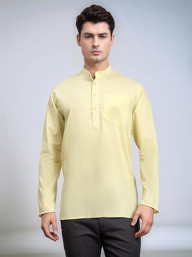SKAVIJ Men’s Cotton Kurta Shirt – Long Sleeve Henley Tunic with Mandarin Collar Chest Pocket – Casual Ethnic Wear Top4