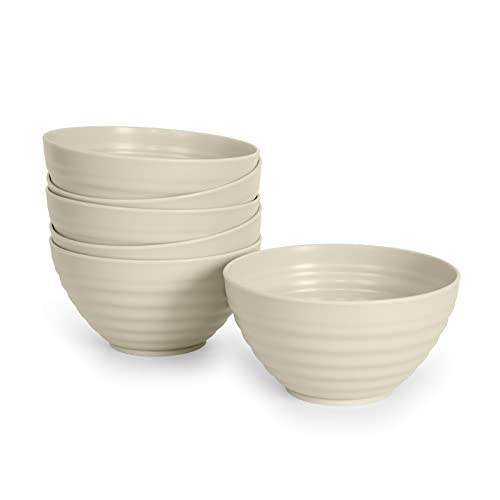 Juego de 6 Cuencos Classic de Plástico Duro Reutilizables e Irrompibles para Aperitivos, Postres Fiestas y Eventos (840ML, Beige)