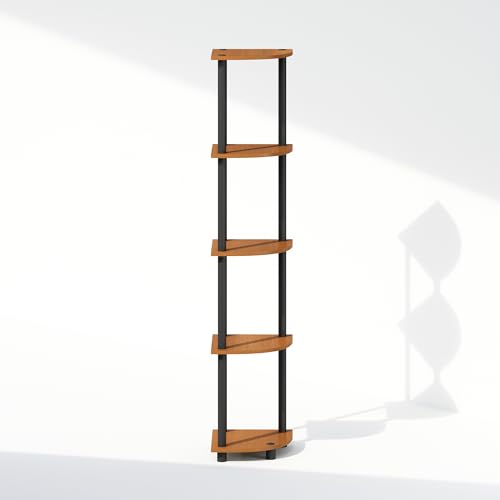 Image of Furinno Turn-N-Tube Storage Shelves, 5-Tier Book Shelf, Corner Shelf, Toolless Open Shelves, for Organization and Storage, Living Room, Home Office, Hallway, Bedroom, Light Cherry