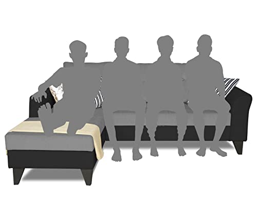 Image of Adorn India Maddox L Shape 4 Seater Sofa Set Tufted Two Tone LHS (Grey & Black) (3 Year Warranty)