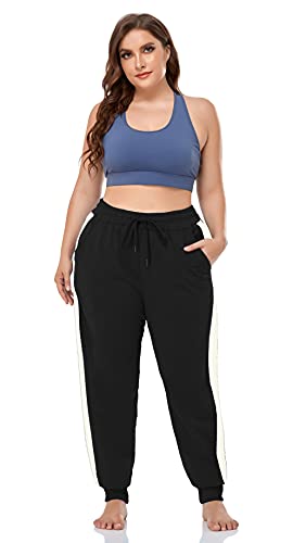 Zerdocean Women's Plus Size Sweatpants Jogger Workout Pants Active Wear Casual Lounge Pants Drawstring With Pockets Black-White Stripe 2X #TOP5