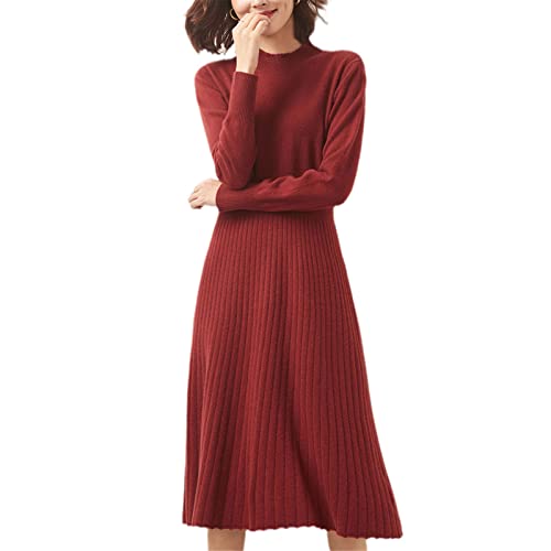 Robe longue en cachemire et laine australienne rouge pour femme élégante