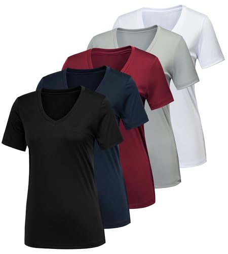 CE' CERDR 5/7 Pack Workout Shirts for Women, Moisture Wicking