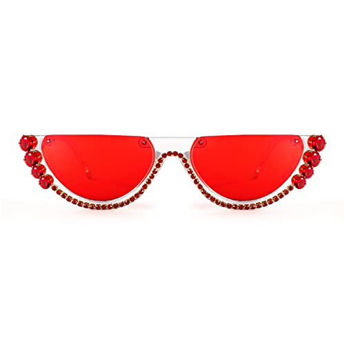 FEISEDY Women Crystal Cateye Sunglasses Half Frame Sparkling Trendy Retro Clout Goggles B29753