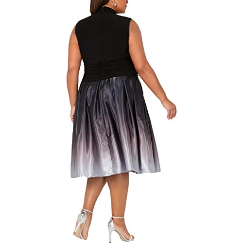 Image of S.L. Fashions Women's Plus Size Tea Length Tuck Neck Fit and Flare Dress