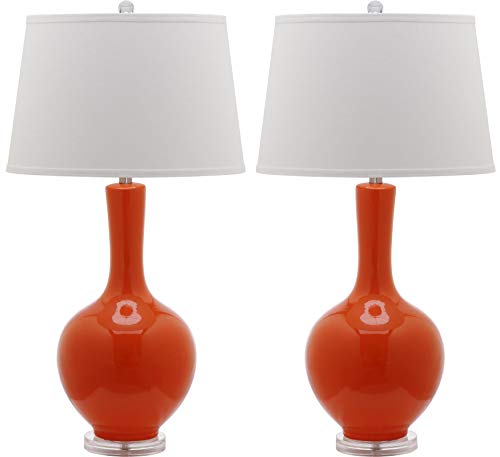 Safavieh Lighting Collection Blanche Modern Orange Gourd Ceramic 32-Inch Bedroom Living Room Home Office Desk Nightstand Table Lamp Set Of 2 (Led Bulbs Included) #TOP2