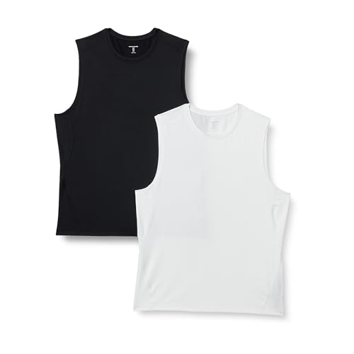 Amazon Essentials Herren Leichtes, Ärmelloses Muskelshirt Aus Schnelltrocknendem Funktionsstretch, 2er-Pack, Schwarz/Weiß, XXL 1