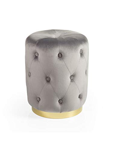MONTEMAGGI Pouf Trapuntato cilindrico in Velluto Base Dorata Stile Glam Grigio 36X36X47 cm
