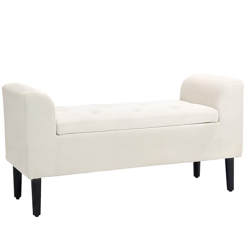 HOMCOM Banc Coffre Rangement capitonné Banquette avec accoudoirs, Banc de Rangement pour la Chambre à Coucher, entrée, Salon, Charge 130 Kg 116 x 44 x 58 cm...