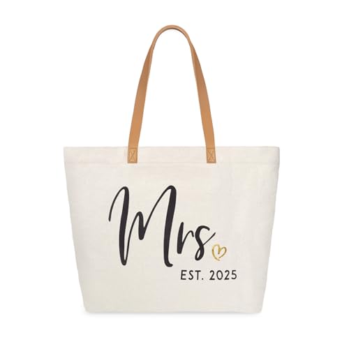 ELEGANTPARK Mrs Bag Mrs Gifts 2025 Bride Gifts Bride Tote Bag Wedding Bridal Shower Bachelorette Party Honeymoon Large Travel Canvas Totes with Zipper2