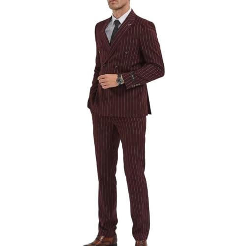 Men's Pinstripe Suit Jacket Slim Fit 2 Piece Stripe Suit Double Breasted Blazer Tuxedo for Wedding Prom Dinner3