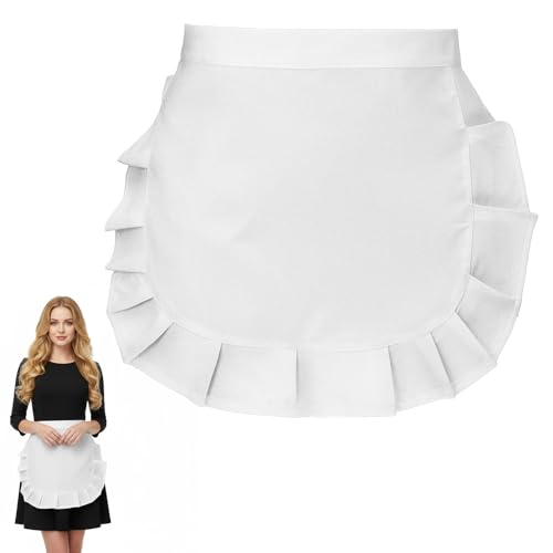 LXUEJIE Damen Taillenschürze, Weiss Rüschenschürze Weiß Rüschen Kochschürze Cosplay Küchen Partygeschenk Hausmädchen Schürze für Kochen...